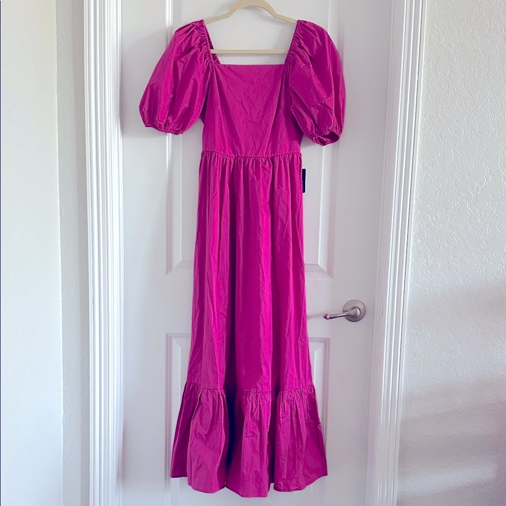 Brand New Express Brand Fuchsia Maxi Dress w/Puff Sleeve